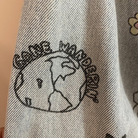 Wild Fable Graffiti Jean Jacket Women's L Denim Alien Smiley Face Flower Grunge - Picture 5 of 13